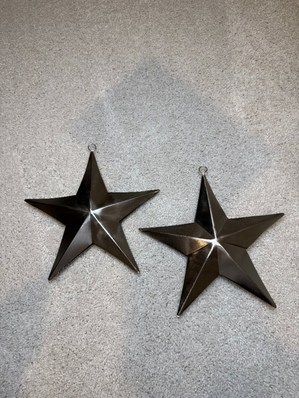 Set of 2 WHIMSICAL Silver 3D Barn Stars 9.5” Primitive Rustic Western Country